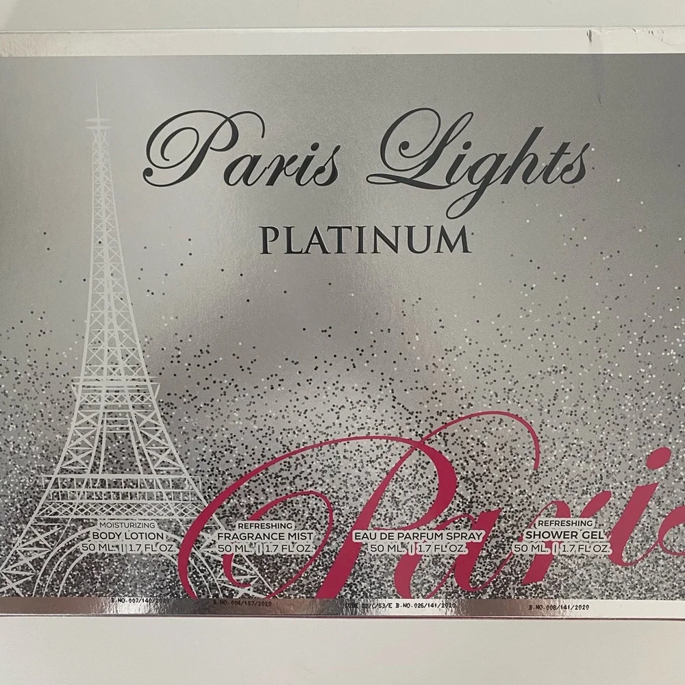 Paris Lights Bath and Body Fragrance Set Womens Cosmetics Gifts Pink Silver